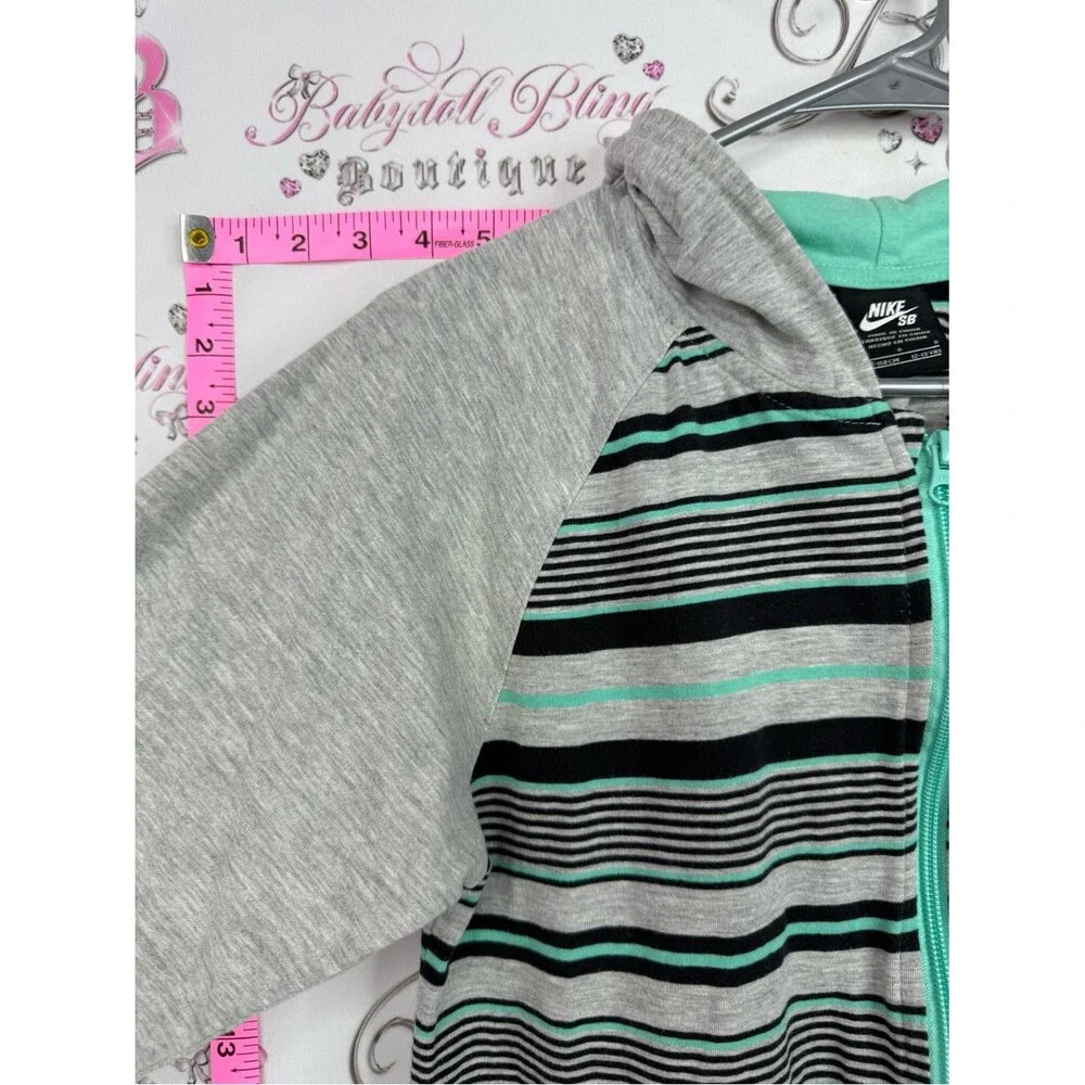 Nike sweater hoodie Grey, Black & Teal Striped Zip Hoodie with Neon Yellow Logo